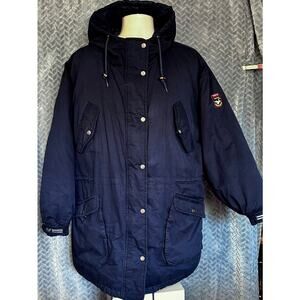 Vintage Triple FAT Goose Jacket Size XL Navy Down Filled Insulated Parka Hooded